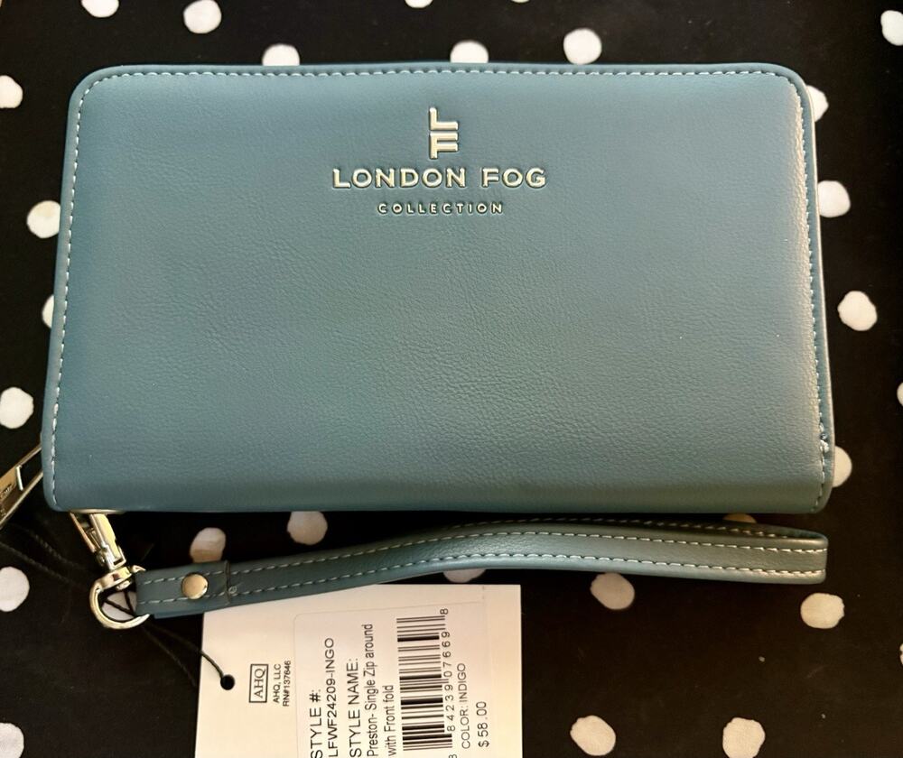 London Fog Zip Around Wallet Preston New With Tags Indigo Blue
